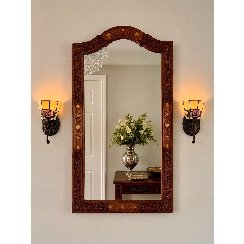 Vintage Stained Glass Rose Wall Sconces Pair Votive Candle Holders Tiffany Style